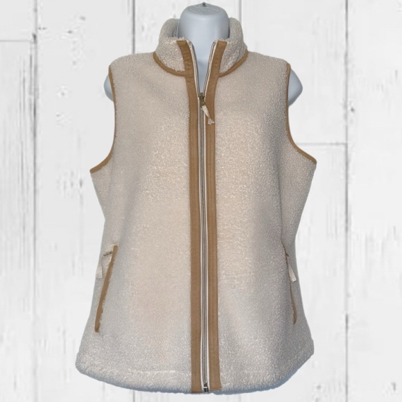 Tommy Bahama Sherpa Vest Womens Faux Suede Trim Coconut Cream size XS - Picture 1 of 11